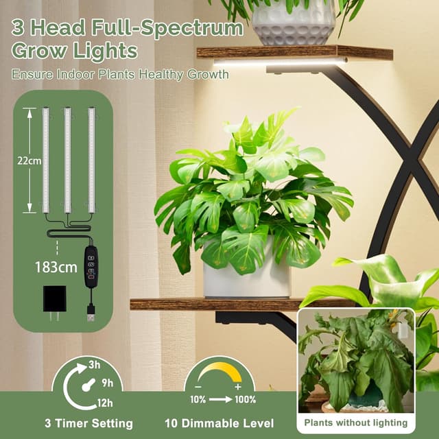 Detalle de BACEKOLL scaffale per piante con luci di crescita, 8 livelli (158 cm) in metallo e legno, nero