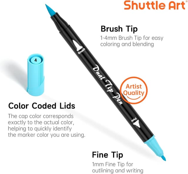 Detalle de Shuttle Art Pastel Brush Pens (56 colours) – Dual tip brush markers with fineliner for colouring, sketching and journaling
