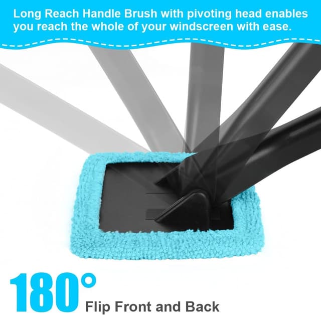Detalle de URAQT Car Windscreen Cleaner Brush (2PCS) with Long Reach Handle and 4 Washable Microfibre Pads