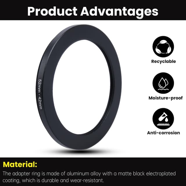Detalle de Metall Step-Down Ring Filteradapter 52 mm auf 42 mm – Aluminium-Adapter für UV-, CPL- und ND-Filter