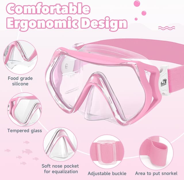 Detalle 2 de Findway Kids Snorkel Mask with Elastic Fabric Strap (180° anti-fog, no-leak) for ages 4–16