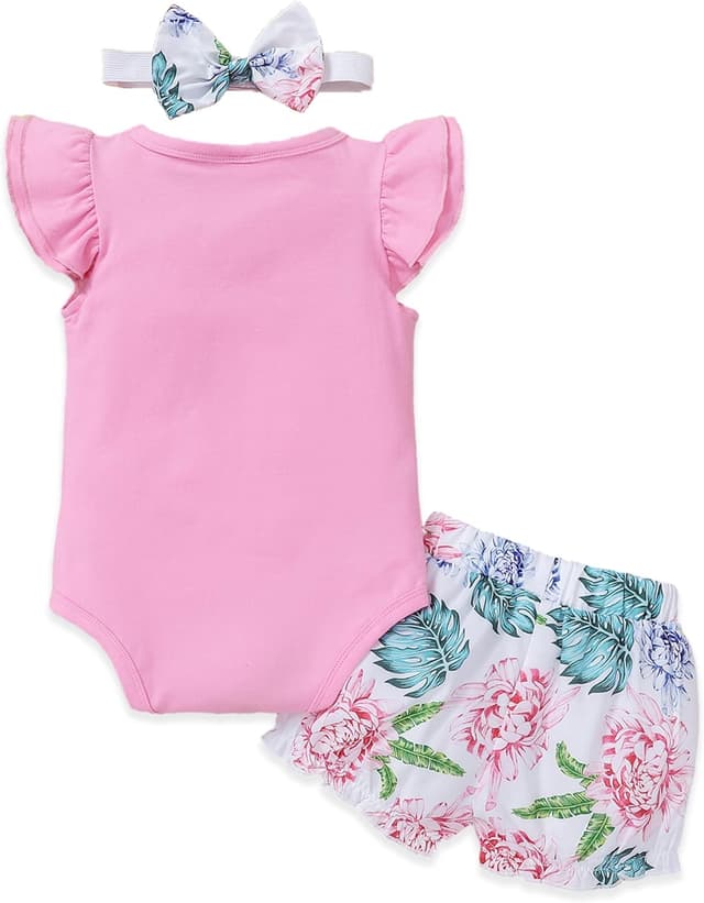 Detalle 2 de PATPAT pagliaccetto neonato coordinato bambina in cotone (maglietta lunga + pantaloni + fascia per capelli), 0-24 mesi