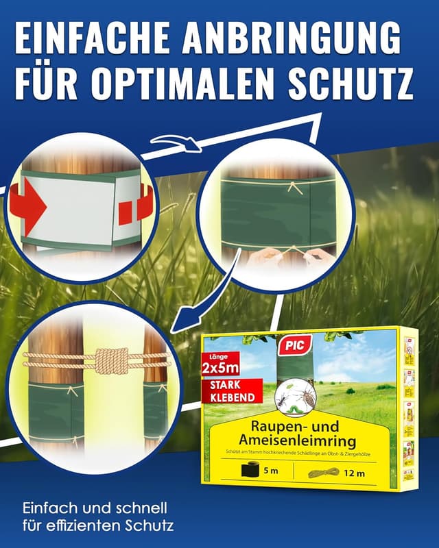 Detalle 2 de PIC Leimringe für Obstbäume – selbstklebender Baumleimring (10 m) gegen Ameisen & Frostspanner