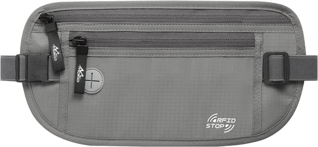 Detalle de MoKo Secure Money Belt for Travel (RFID Block) – Grey hidden under-clothes wallet
