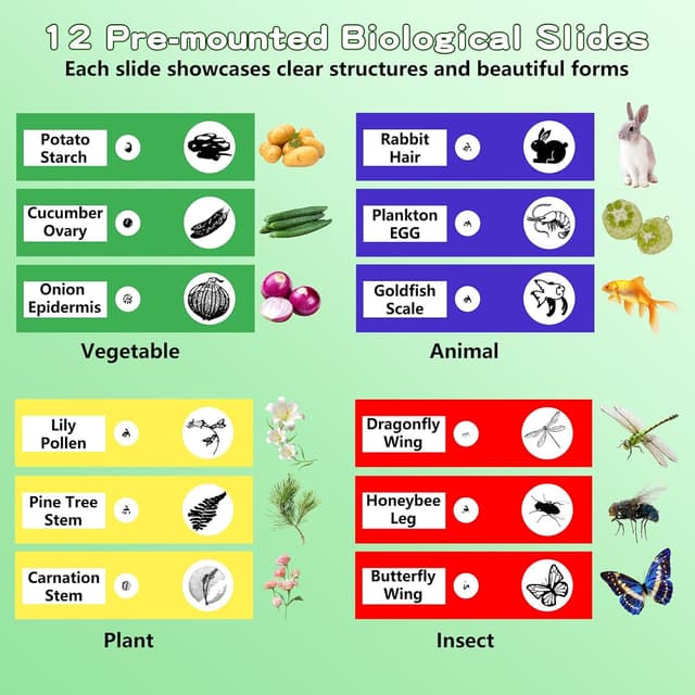 Detalle de Odatay Kids Digital Microscope (100X–1000X) with 1080P Camera, 12 Slides, Pink