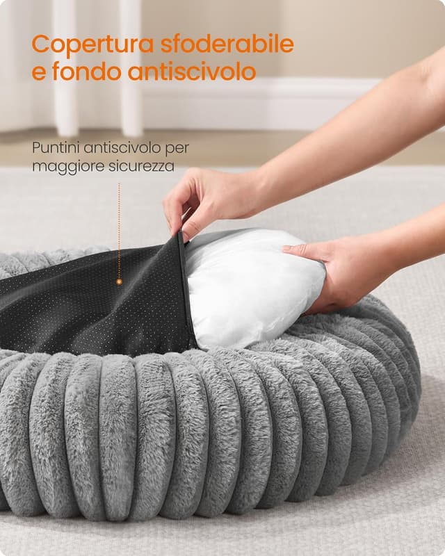 Detalle de Feandrea cuccia a ciambella in peluche per cani e gatti di taglia grande, Ø 70 cm, PGW303GD01