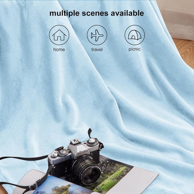 Detalle de WAVVE Light Blue Fleece Blanket Throw 150x200cm