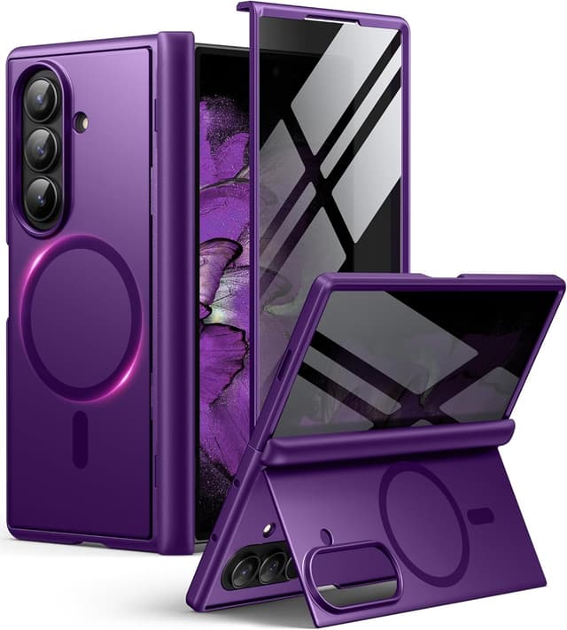 Detalle de BERFY Z Fold 7 Case with Privacy Screen Protector, Hidden Kickstand & MagSafe Compatibility (Purple)