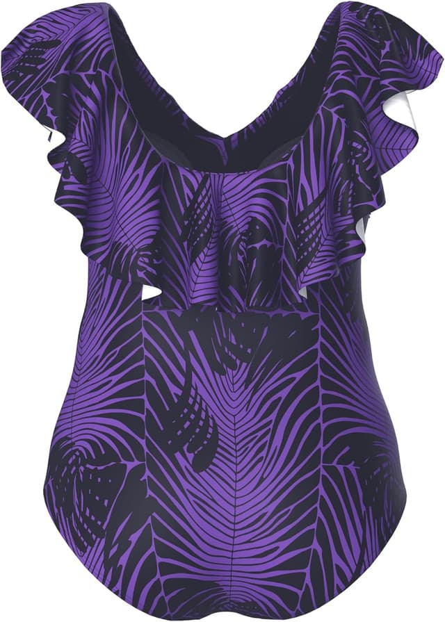 Detalle 2 de Ulla Popken Plus Size Badeanzug mit Schlangenmuster, Softcups und Volant