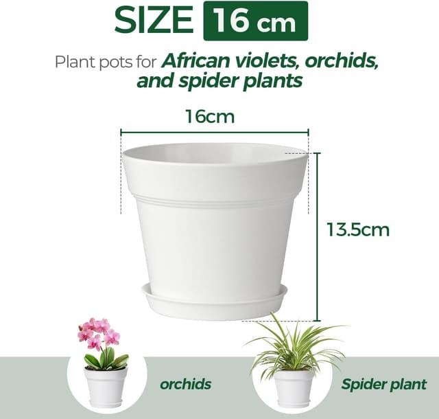 Detalle de T4U set di 6 vasi rotondi interni da 16 cm in plastica con sottovaso e drenaggio