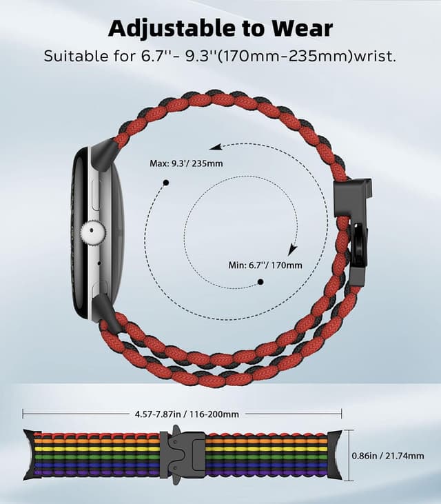 Detalle de Astorgos Braided Band for Google Pixel Watch 3/4 (45mm) with elastic nylon strap and parachute buckle