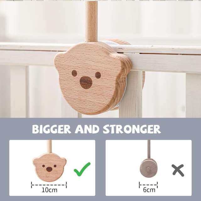 Detalle de Baby Mobile Halterung „Bär“ aus Holz – höhenverstellbar mit zwei Aufhängestangen (0–6 Jahre)