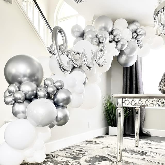 Detalle de Voircoloria 130pcs Metallic Silver Balloons Garland Arch Kit (18", 12", 10", 5")