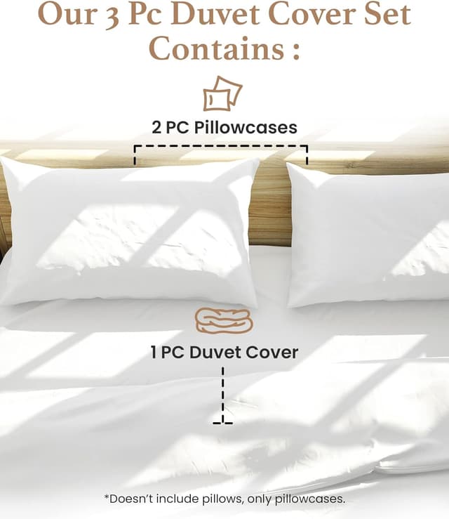 Detalle 2 de King Size Egyptian Cotton Duvet Cover Set (1000 TC) – 3-Piece White Quilt Cover with Pillowcases