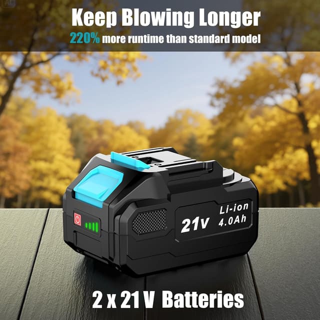 Detalle de LEEIKOO Soplador de Hojas 21V 2×4Ah