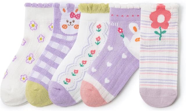 QKURT 5 Pairs Kids Ankle Socks (Breathable Mesh) for 1–8 Years