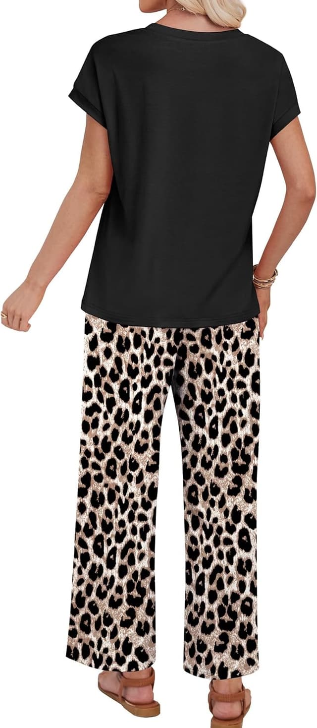 Detalle de WIHOLL Two-Piece Lounge Set for Women: Cap-Sleeve Top & Wide-Leg Pants