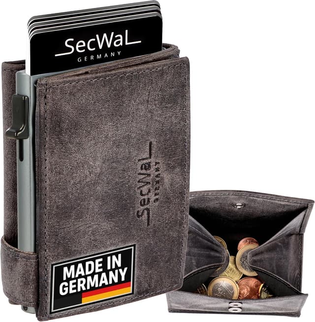 Detalle 2 de SecWal Kartenetui mit XXL Münzfach, Druckknopf und RFID-Schutz (inkl. Geschenkbox & E-Book) – roter Container Rot-Schwarz