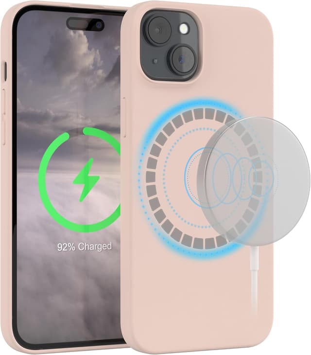 Detalle de EAZY CASE Silikonhülle für iPhone 15 Plus mit Qi Charging & Kameraschutz (Nude Rosa)