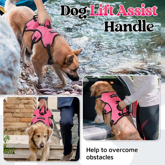 Detalle 2 de rabbitgoo Escape-Proof Dog Harness (Medium) with Large Handle – Anti-Pull Reflective Working Vest for Large Dogs, Pink