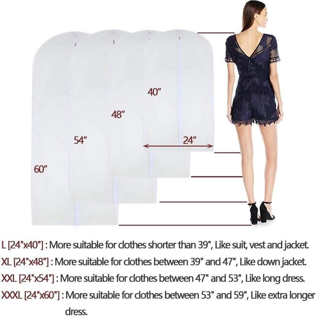 Detalle de Garment Bags for Hanging Clothes 24x40 White Breathable Suit Covers