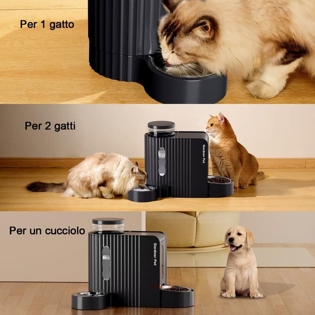 Thumbnail 6 de Gardner Pet 2 in 1 Distributore automatico non elettrico cibo e acqua per gatti (3L + 1,3 kg) con ciotola inox 304, nero