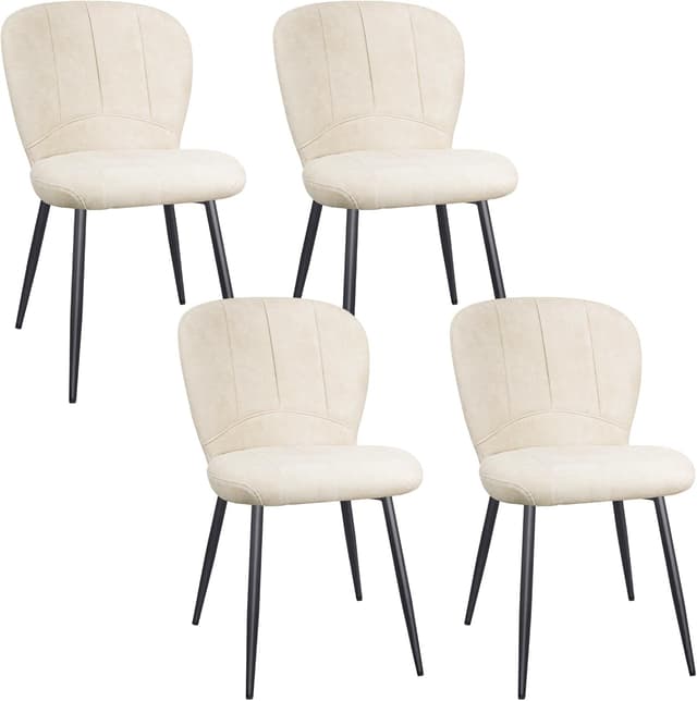 Detalle de Set di 4 sedie ANVOFONG per sala da pranzo beige con schienale in tessuto e gambe in metallo nero