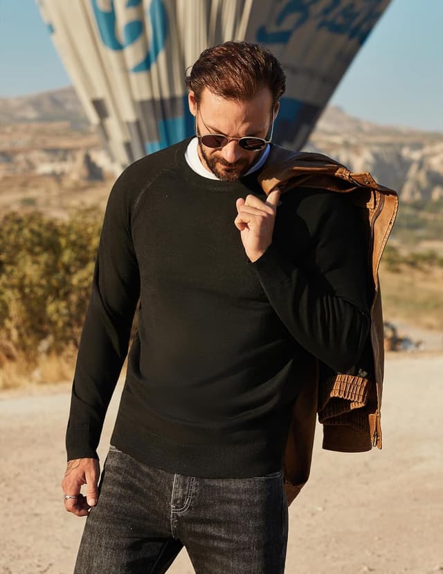 Detalle de COOFANDY pull homme en maille fine col rond à manches longues (tricot doux, raglan)