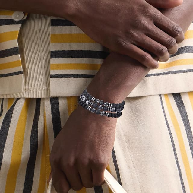 Detalle 2 de RANKEEF Perlenarmband Herren Set mit Tigerauge- und Lavastein-Perlen (8 mm, Stretch, verstellbar)