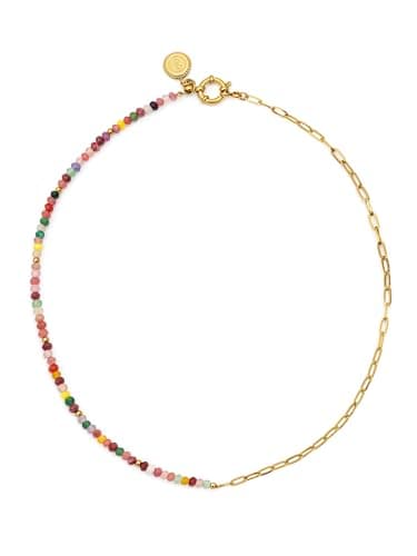 Detalle 2 de Collar Chic Amalia SINGULARU en acero con baño en oro de 18 Kt y cristales de color