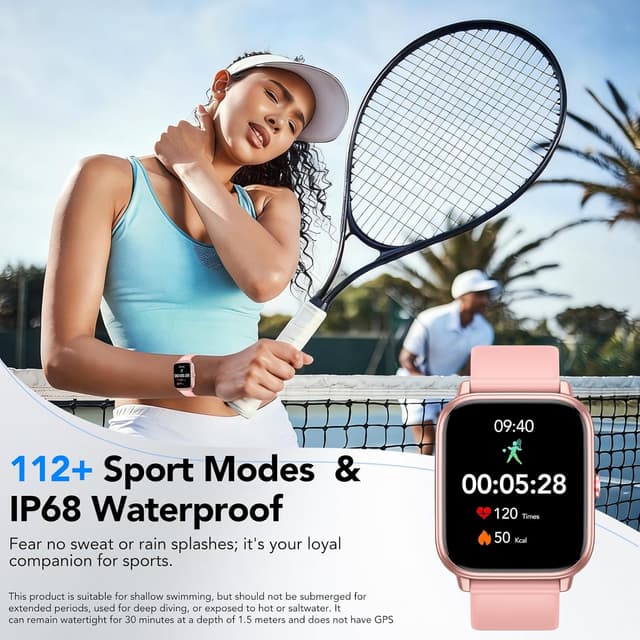 Detalle de Montre connectée Bluetooth 1,83" HD (IP68) – Autonomie annoncée 20 jours, cardio & sommeil, 112 modes sportifs, rose