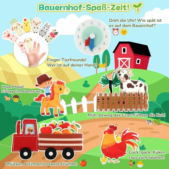 Detalle de Kyteazr Busy Board Montessori Spielzeug ab 1 Jahr – 25-in-1 Quiet Book Bauernhof für unterwegs