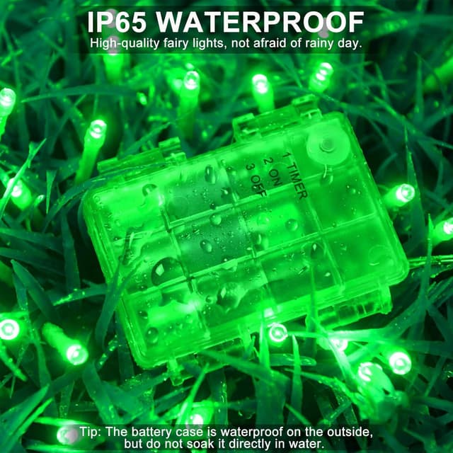 Detalle 2 de Dalugo Green Fairy Lights (3m, 30 green LEDs) with 6h timer, battery powered & IP65 waterproof