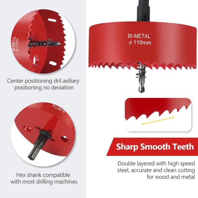 Detalle de Flintronic Bi-Metal Hole Saw, 110mm (Bi-Metal M42) for Metal, Wood & Plastic