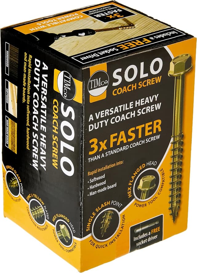 Detalle de TimCo Advanced Coach Screw (Hex Flange Head, Slash Point) Yellow, 8.0 x 70mm | Box of 50 (870SCSY)