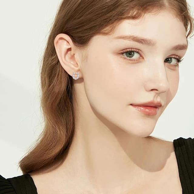 Detalle de Deyanse Ohrstecker aus 925 Sterling Silber für Damen – Katzenkopf mit Zirkonia, 8 x 8 mm