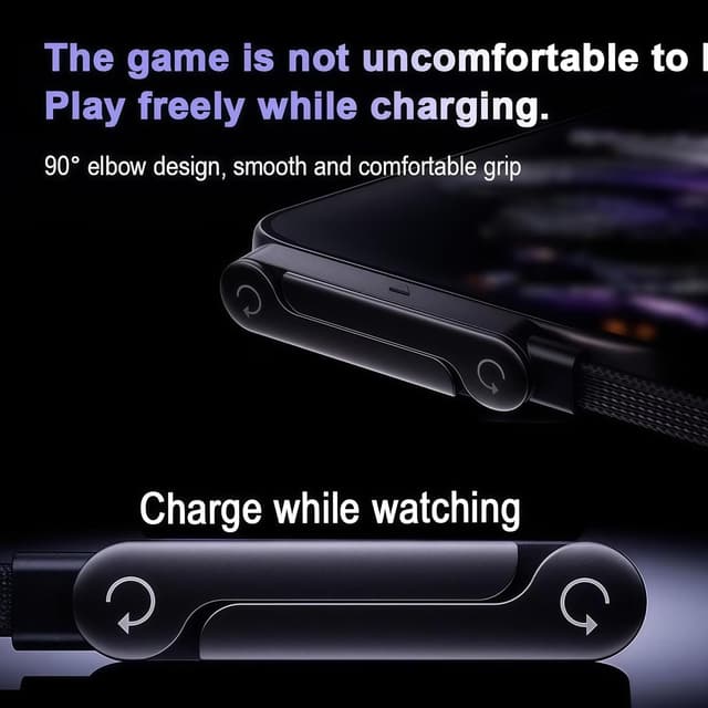 Detalle 2 de Kitbox Câble USB‑C 2en1 charge rapide 240W avec support pliable intégré (câble tressé, connecteur à 90°, 1,5 m)