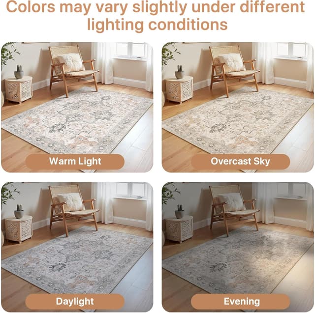 Detalle 2 de GENIMO Large Washable Rugs (240x300cm) – Extra Large Low Pile Non-Shedding Area Rug, Vintage Boho/Oriental Design