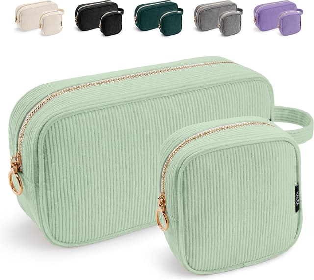 Detalle de KALIDI FANCY FOREST Kosmetiktasche Damen aus Cord mit Fächern und Metallreißverschluss (Reise-Organizer)