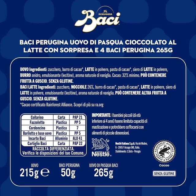 Detalle de Uovo di Pasqua 2026 BACI PERUGINA al cioccolato al latte con sorpresa e 4 cioccolatini 265 g