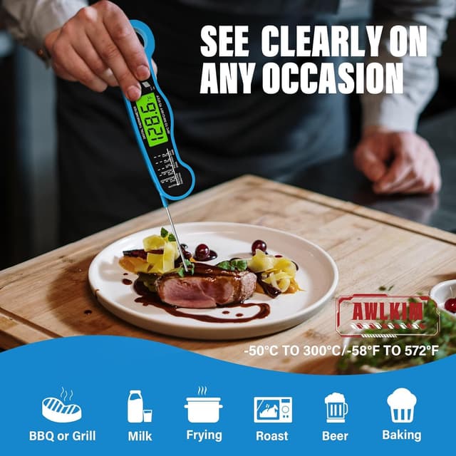 Detalle de AWLKIM® Digital Meat Thermometer (Fast Instant Read) with Backlight, IP67 Waterproof Blue