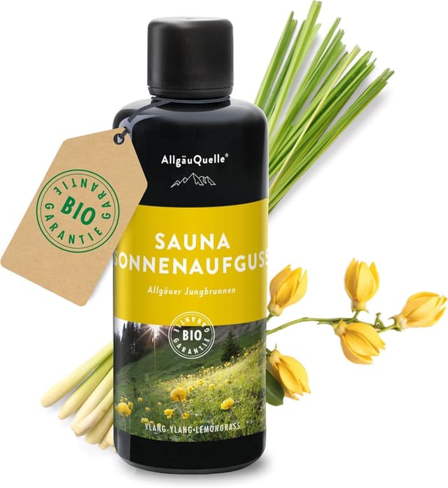 Detalle de AllgäuQuelle Saunaduft Aufguss-Konzentrate mit 100% Bio-Ölen (Miron) – Sonnenaufguss, 100 ml
