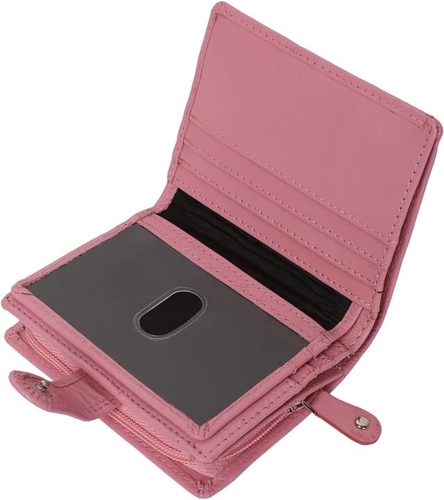 Detalle de STARHIDE Women RFID Blocking Genuine Leather Clutch Wallet with ID Window & Side Coin Pouch 5530 (Pink)