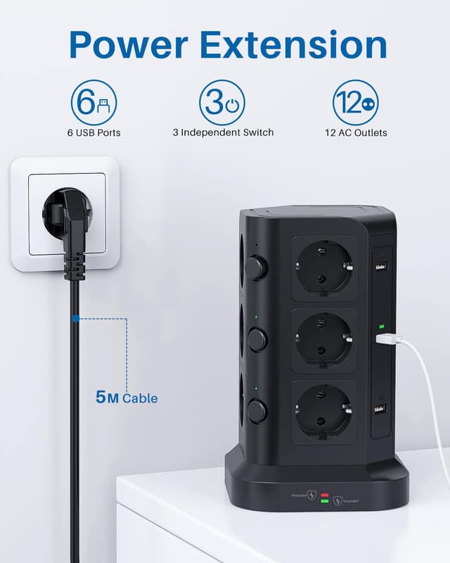 Thumbnail 1 de KOOSLA 12‑Fach Steckdosenleiste 4000W mit 6 USB 🔌