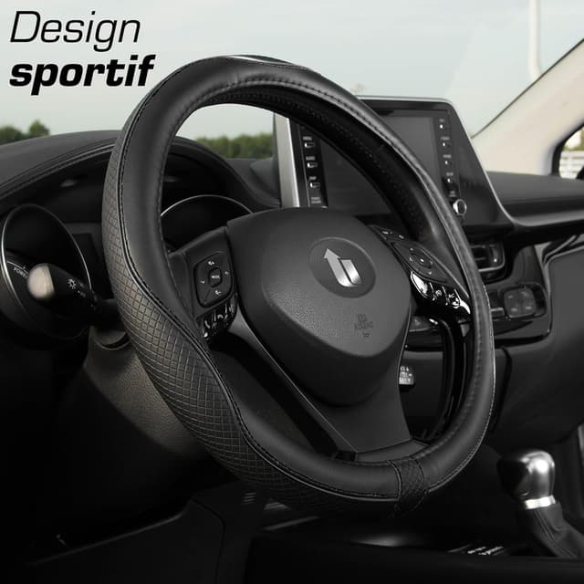 Detalle 2 de Couvre volant noir simili cuir 37-38 cm