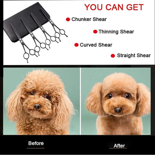 Detalle de Dream Reach Professional 7.0'' Dog & Cat Grooming Scissors Kit (4 pcs) - Curved, Thinning, Chunker & Straight