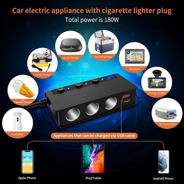 Thumbnail 3 de Car Cigarette Lighter Splitter 180W