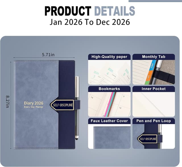 Thumbnail 6 de Mljtoyo Agenda giornaliera 2026 A5 blu