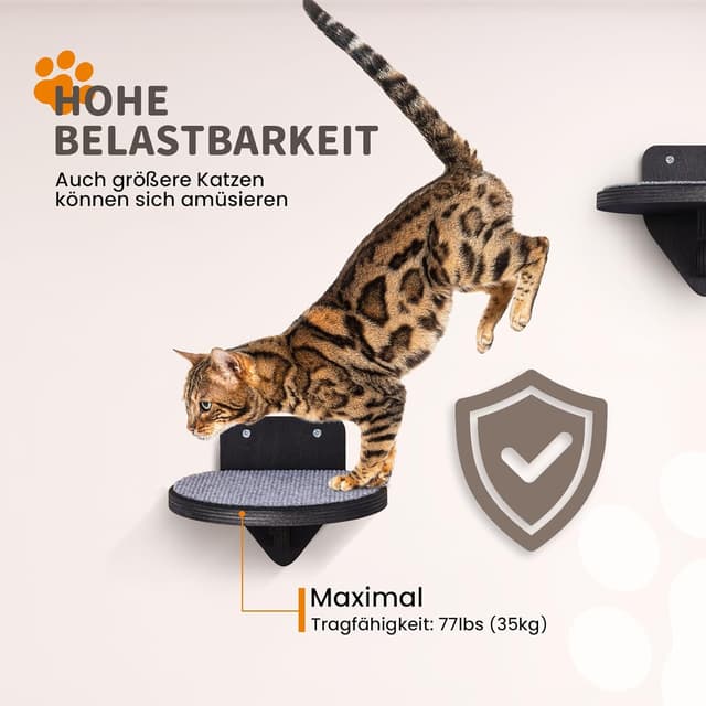 Detalle de XL Premium Kletterwand Katzen aus Birkenholz – 3er-Set Katzentreppen für die Wandmontage
