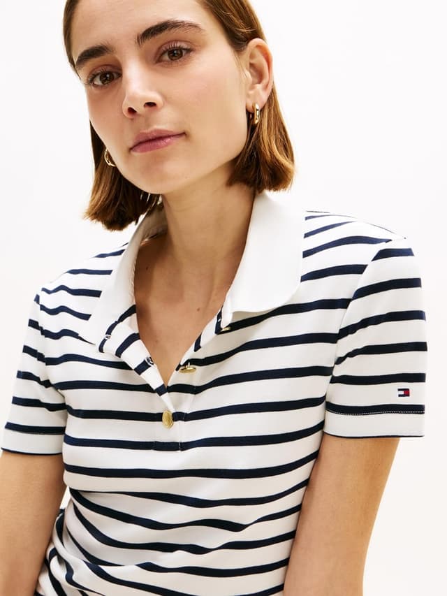 Detalle de Tommy Hilfiger donna polo slim elasticizzata con bottoni gold